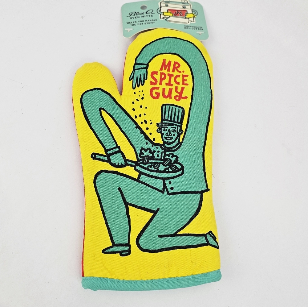 Blue Q Yellow & Teal Oven Mitt with Retro Graphic